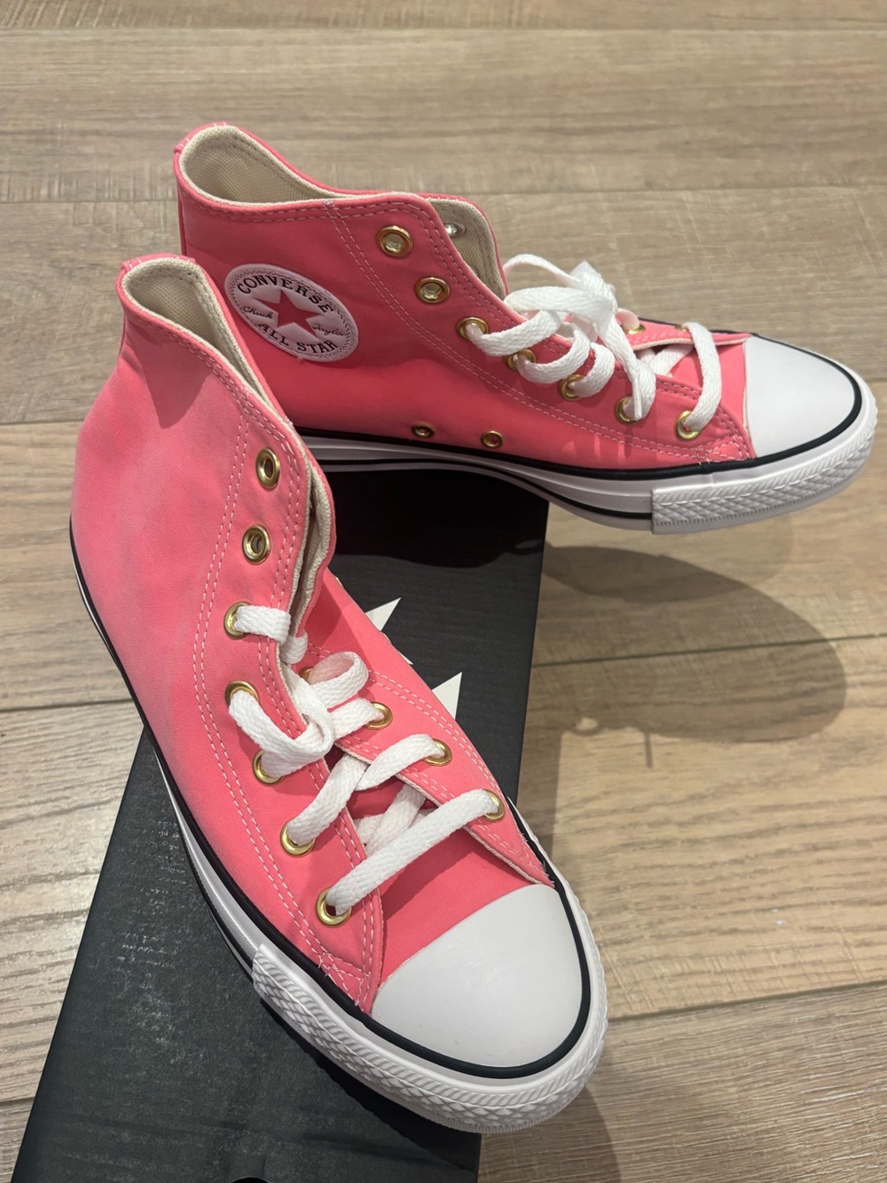 NEW Pink High Top Canvas Sneakers with Gold Eyelets - Watermelon Pink
